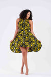 Zinati Ankara Sleeveless Dress | Green and Black African Print