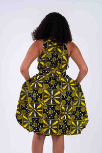 Zinati Ankara Sleeveless Dress | Green and Black African Print