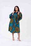 Jacinta Ankara Midi Shirt Dress | Green and Yellow African Print