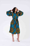 Jacinta Ankara Midi Shirt Dress | Green and Yellow African Print