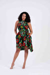 Zinny Ankara Sleeveless Dress | Green and Red African Print