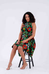 Zinny Ankara Sleeveless Dress | Green and Red African Print