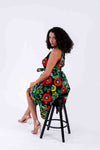 Zinny Ankara Sleeveless Dress | Green and Red African Print