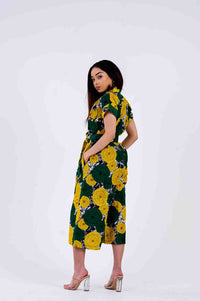 Kalisa Ankara Culotte Jumpsuit | Green and Yellow African Print