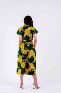 Kalisa Ankara Culotte Jumpsuit | Green and Yellow African Print