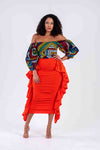 Aarah Ankara Midi Dress with Side ruffle | Red African Print