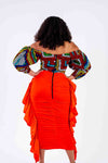 Aarah Ankara Midi Dress with Side ruffle | Red African Print