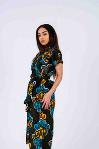 Kenny Ankara Culotte Jumpsuit | Green and Yellow African Print