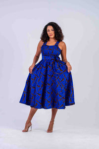 Brianna Ankara Midi Dress | Blue African Print