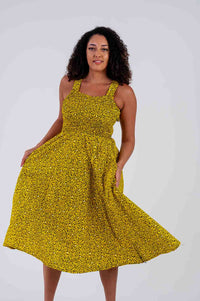 Brielle Ankara Midi Dress | Yellow African Print