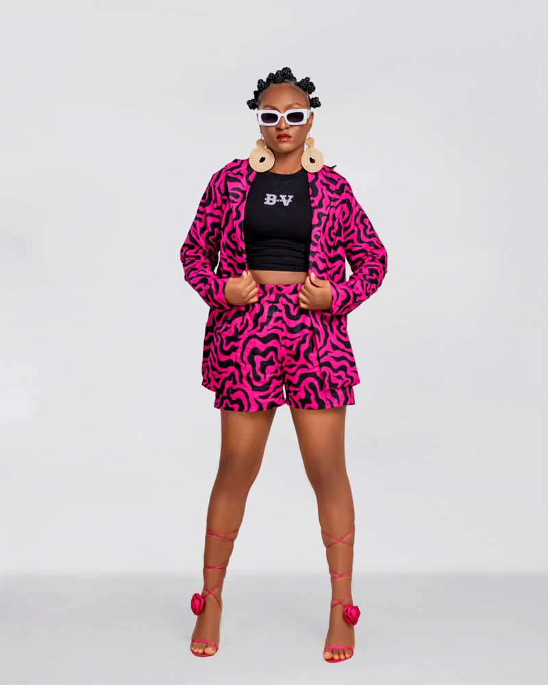 Genni Ankara High Waisted Shorts |  Pink and Black African Print