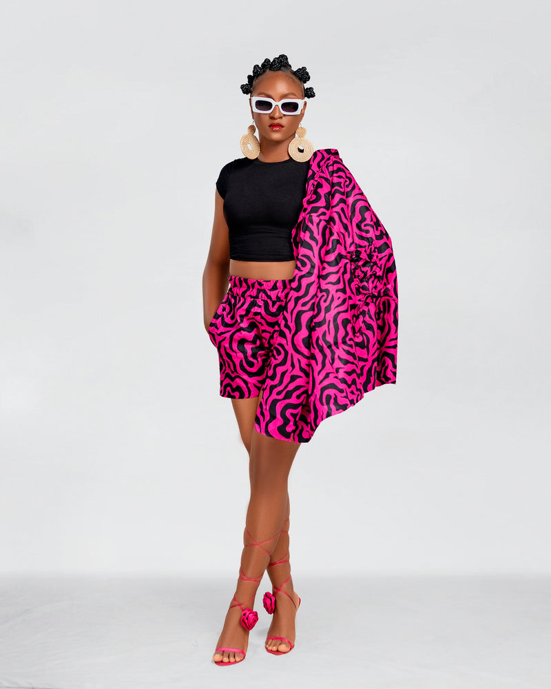 Genni Ankara High Waisted Shorts |  Pink and Black African Print