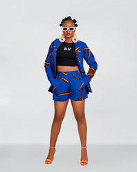 Goldie Ankara High Waisted Shorts| Blue African Print