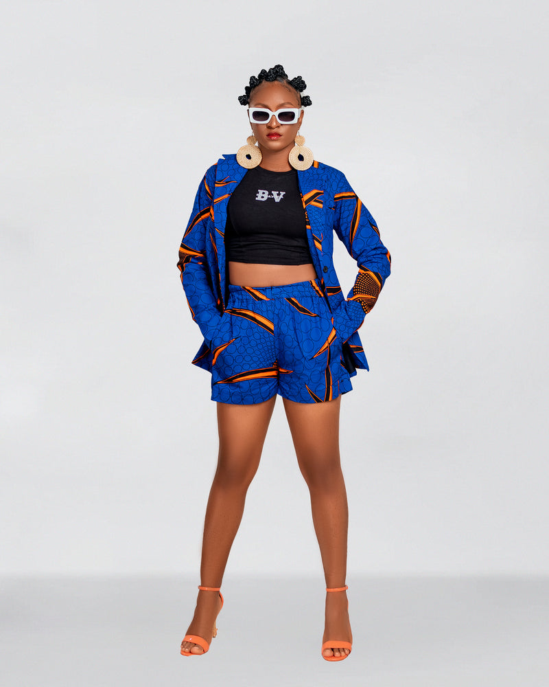 Goldie Ankara High Waisted Shorts| Blue African Print