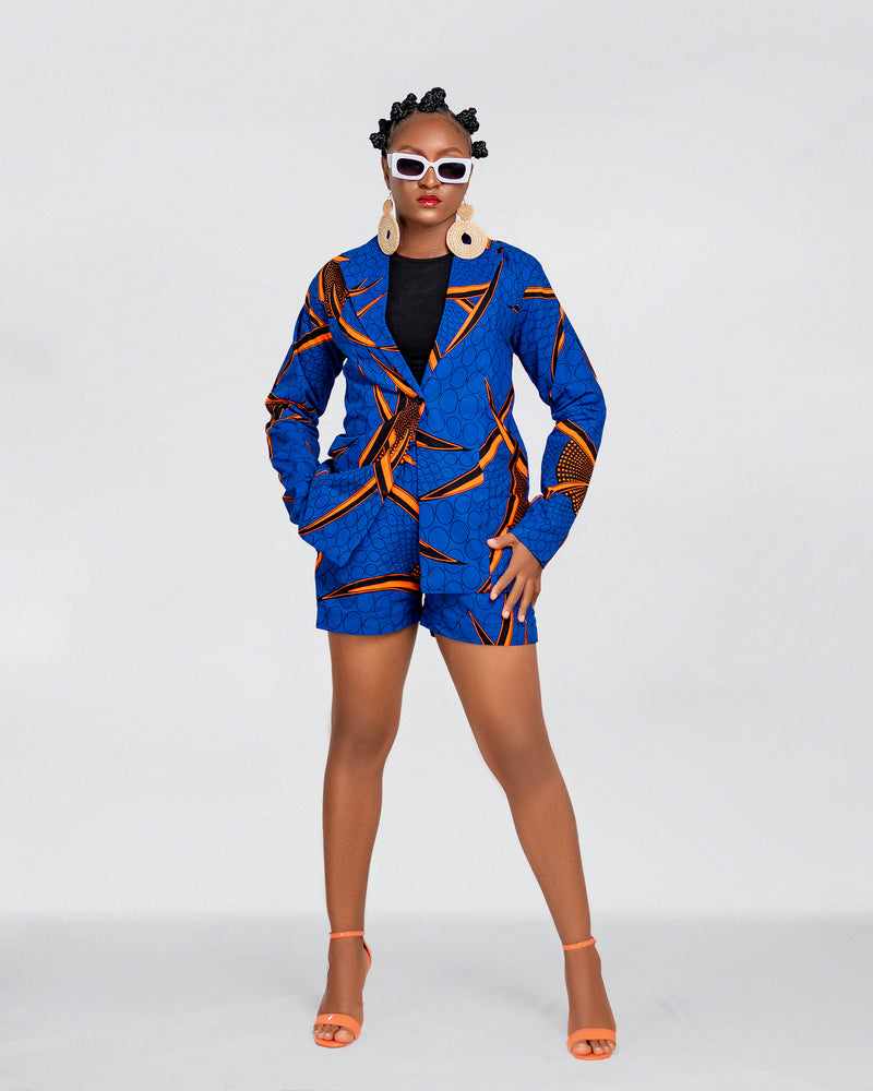 Goldie Ankara High Waisted Shorts| Blue African Print