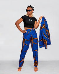 Goldie Ankara High waisted Trouser | Blue African Print