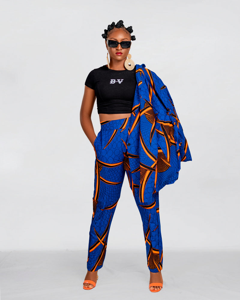 Goldie Ankara High waisted Trouser | Blue African Print