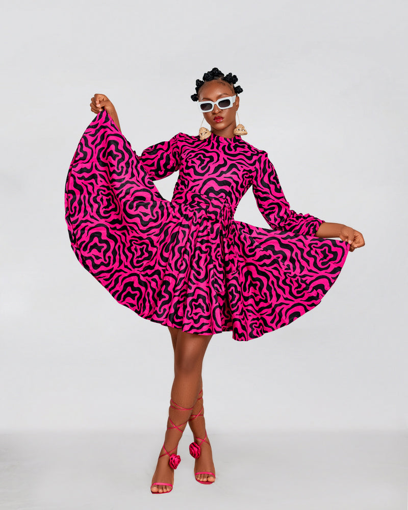 Anna Ankara Mini Dress | Pink and Black African Print