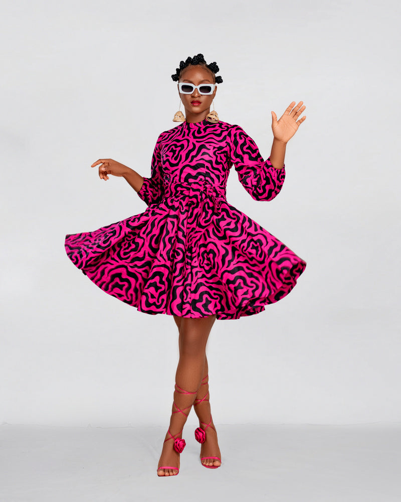 Anna Ankara Mini Dress | Pink and Black African Print