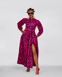 Anna Ankara Maxi Dress | Pink and Black African Print