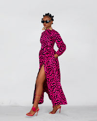 Anna Ankara Maxi Dress | Pink and Black African Print