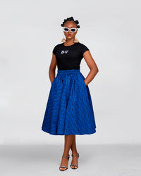 Uche Ankara Midi Skirt | Blue African Print