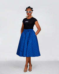 Uche Ankara Midi Skirt | Blue African Print