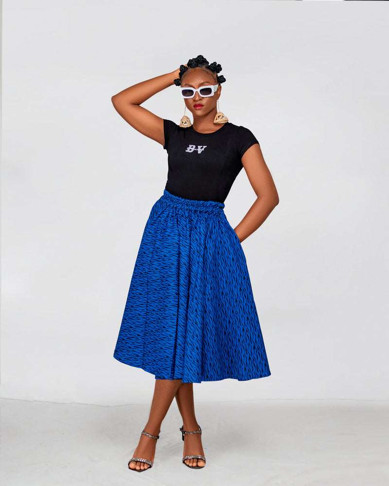 Uche Ankara Midi Skirt | Blue African Print