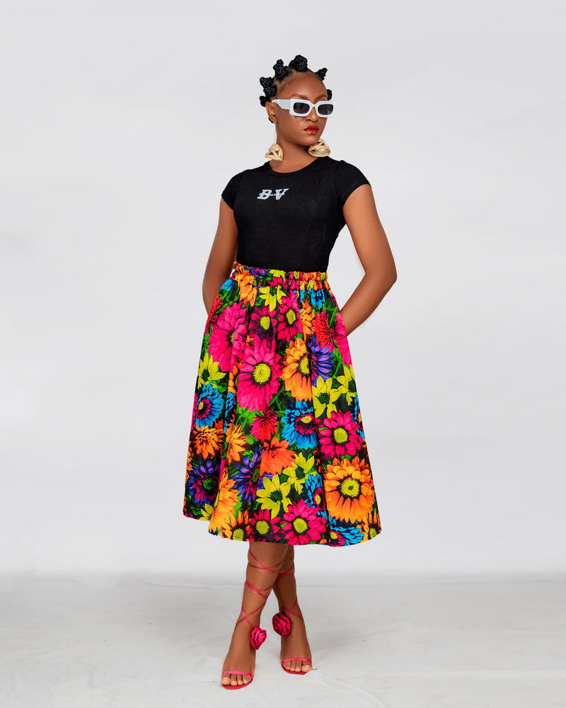 Udi Ankara Midi Skirt | Pink Multicolor African Print