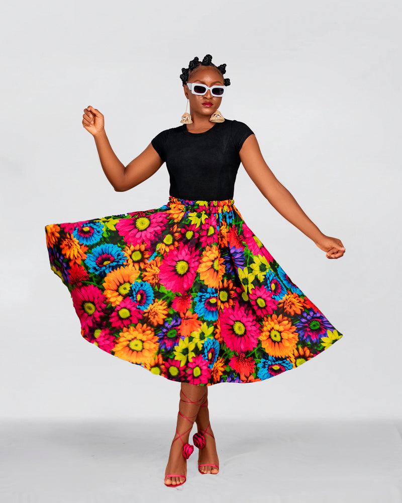 Udi Ankara Midi Skirt | Pink Multicolor African Print