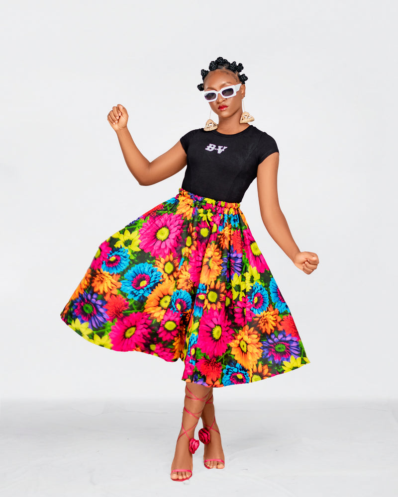 Udi Ankara Midi Skirt | Pink Multicolor African Print