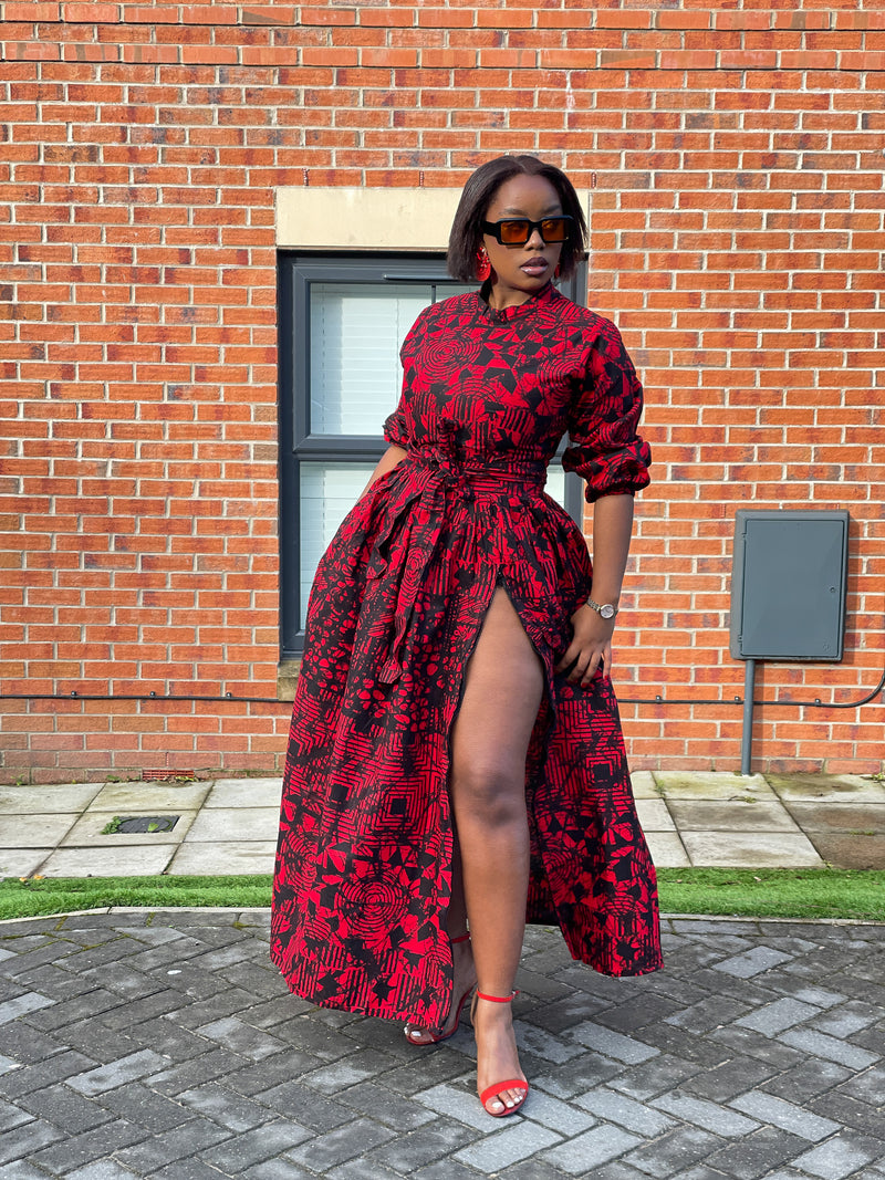 Eno Ankara Maxi Dress | Red and Black African Print