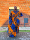 Etty Ankara Maxi Dress | Blue and Orange African Print