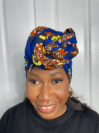 Zuri Blue and Brown Ankara Headwrap/Scarf