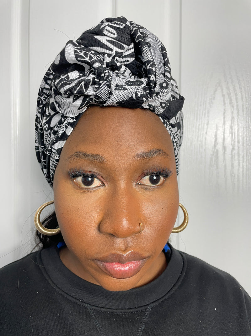 Alike Black and White Ankara  Headwrap/Scarf