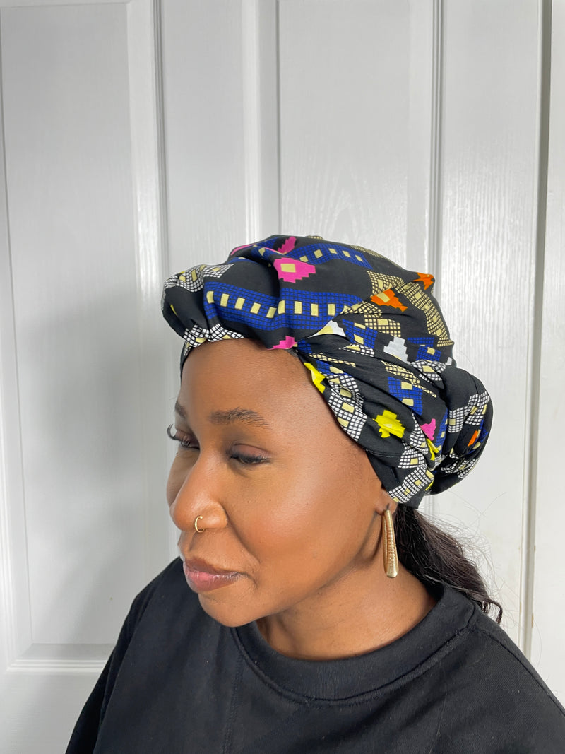 Tanya Black and Blue Multicolored Ankara Headwrap/Scarf