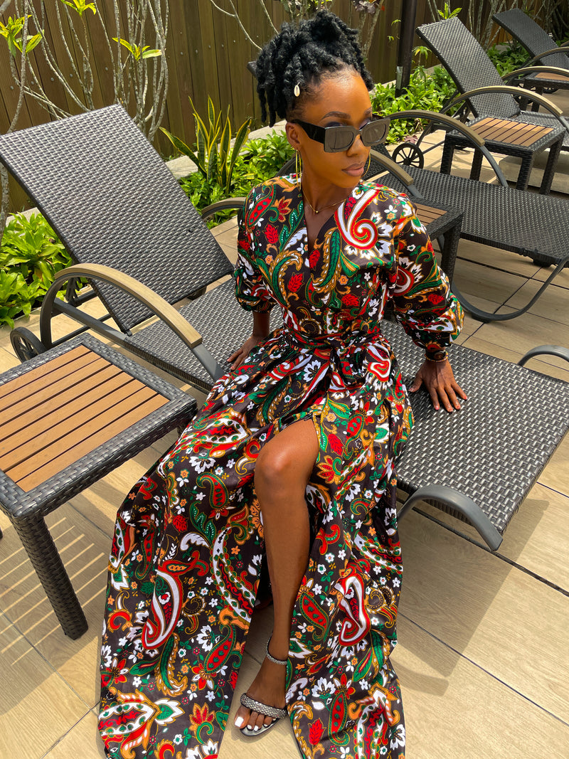 Alex Ankara Maxi Dress | White and Red Multicolored African Print