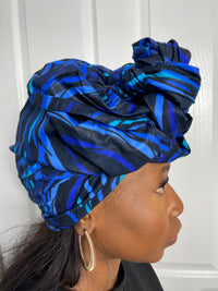 Stephanie Blue and Black Ankara Headwrap/Scarf