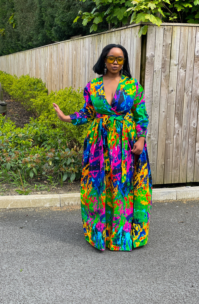 Belva Ankara Maxi Dress | Green and Yellow Multicoloured African Print