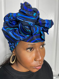 Stephanie Blue and Black Ankara Headwrap/Scarf