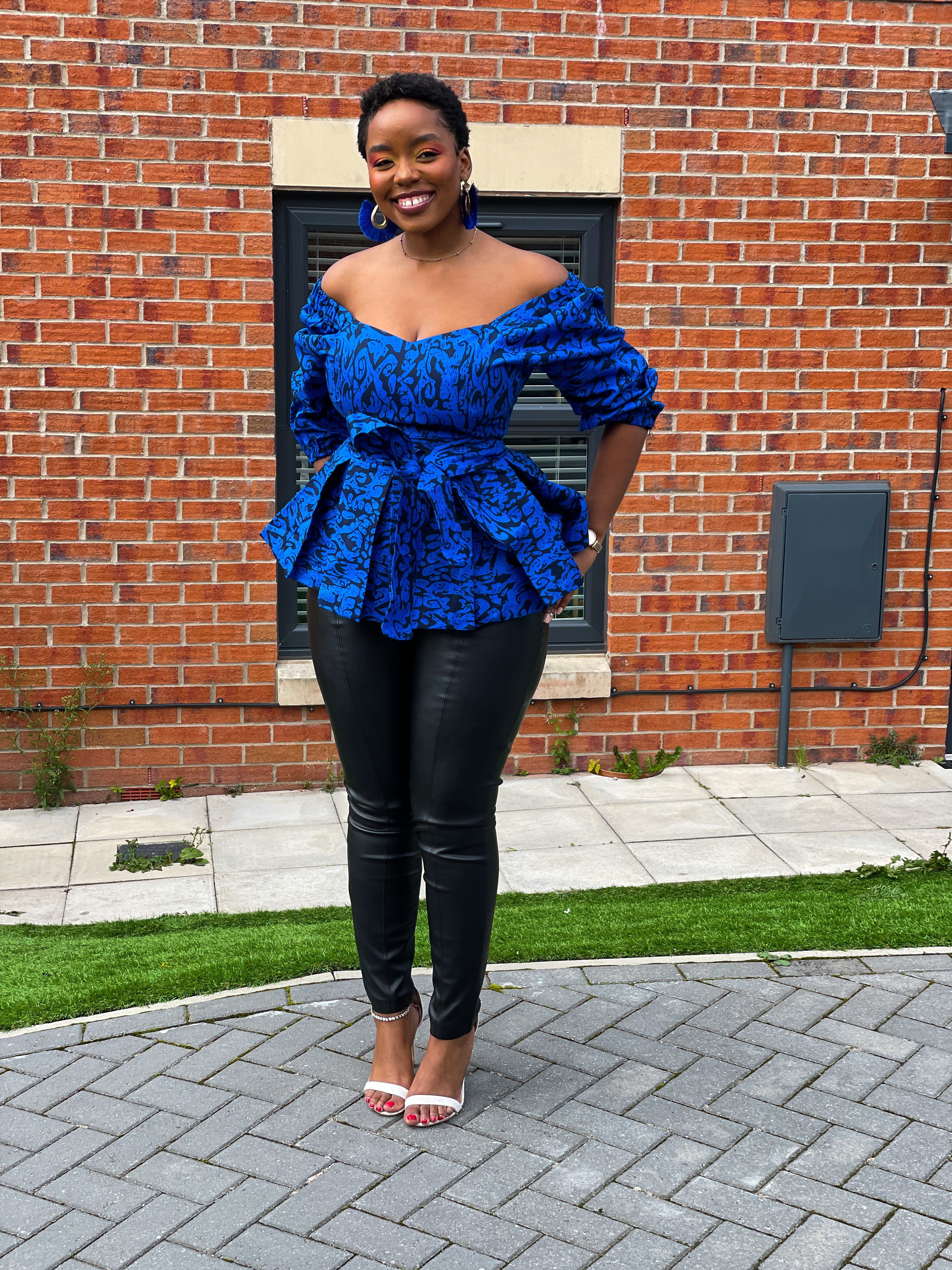 Charlie Ankara Peplum Top Blue African Print M.A.DKollection