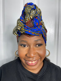 Jayne Orange and Blue Ankara Headwrap/Scarf