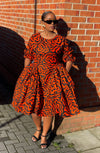 Lucia Ankara Midi Dress | Orange African Print