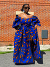 Nimi Ankara Off Shoulder Maxi Dress | Blue and Orange African Print