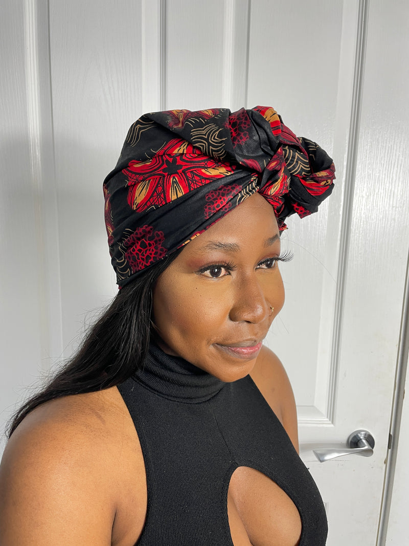 Adire Black and Red Ankara Headwrap/Scarf