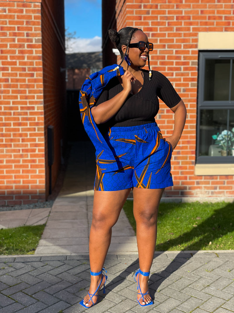 Goldie Ankara High Waisted Shorts| Blue African Print