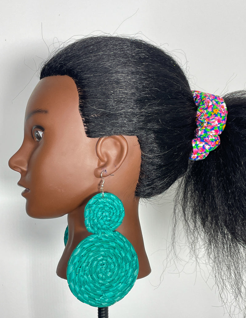 Green Double Circle African Rattan Earring