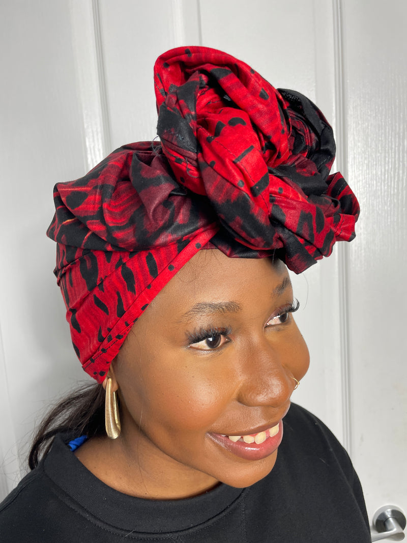 Awah Red and Black Ankara Headwrap/Scarf