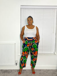 Barbara Ankara Trouser | Green and Orange Multicolored African Print