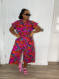 Kadiya Ankara Culotte Jumpsuit | Pink African Print